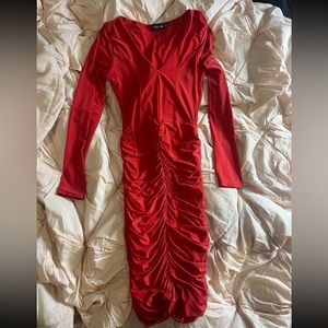 PrettyLittleThing Red Ruched Mini Dress
